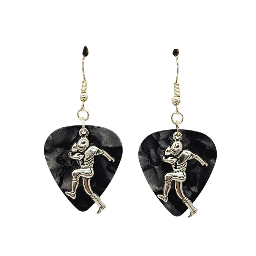 Football Player Charm on Guitar Pick Earrings - Choose Color - Handmade in USA